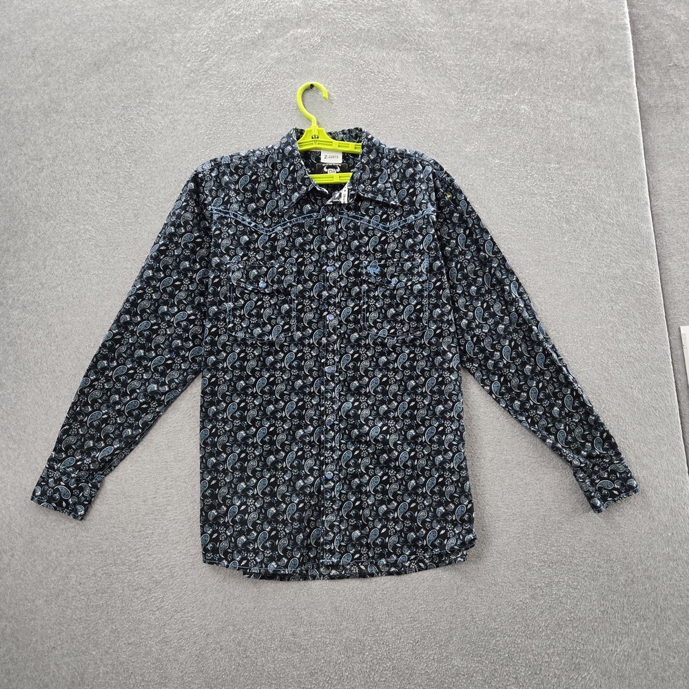 Cowboy Hardware‎ Men Button Up Shirt M Black Paisley Western Long Sleeve Pearl